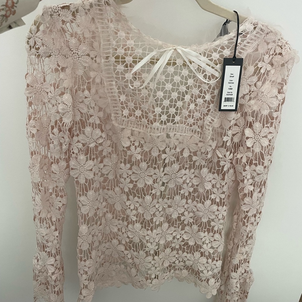Romeo and Juliet blouse - Lace Crochet long Top - New with tags - tan creme